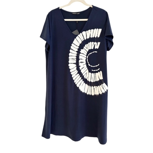 NWT COZY Graphic Print Tunic Dress in Indigo and White - Picture 2 of 12